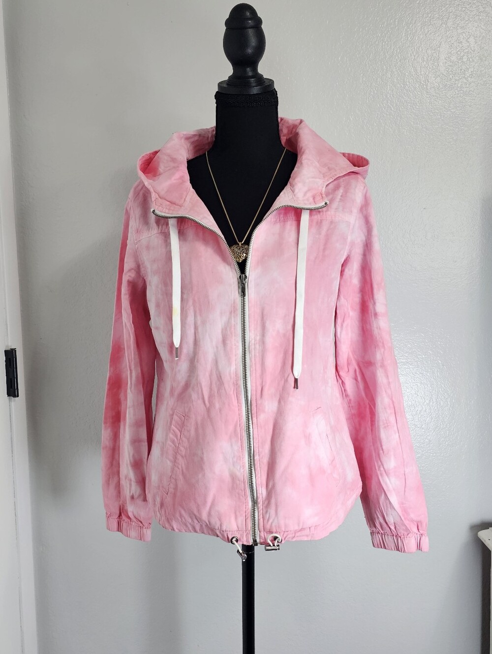 Zine Clothing Pink Tie-Dye Full Zip Hoodie Women's Lightweight Jacket - Size Med